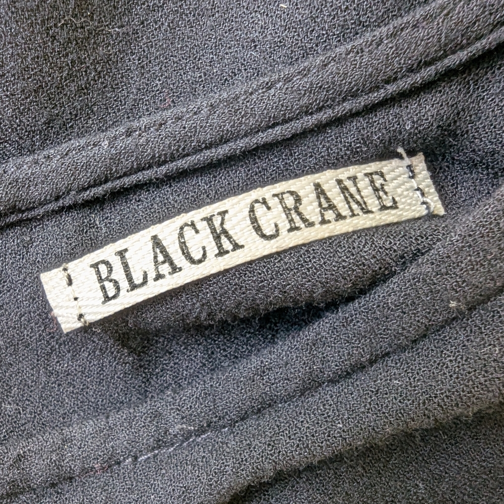 Black Crane Wool Blend Box Pleated Maxi Dress XS | Drawstring Waist Oversized - Picture 7 of 12